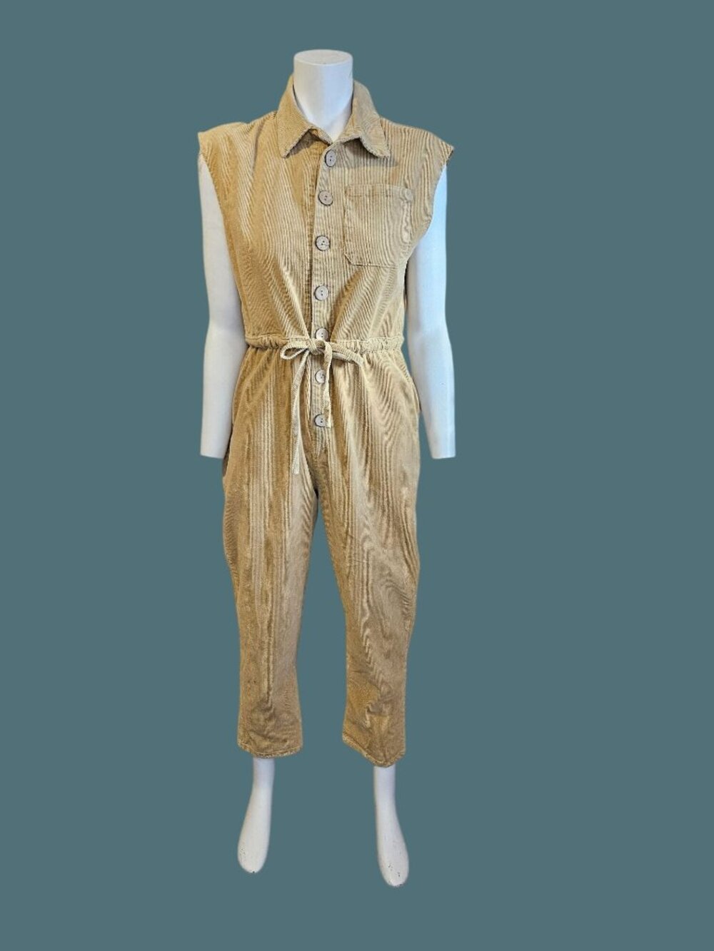 POL Sleeveless Tan Corduroy Jumpsuit - Women Size S Granola Girl Grunge